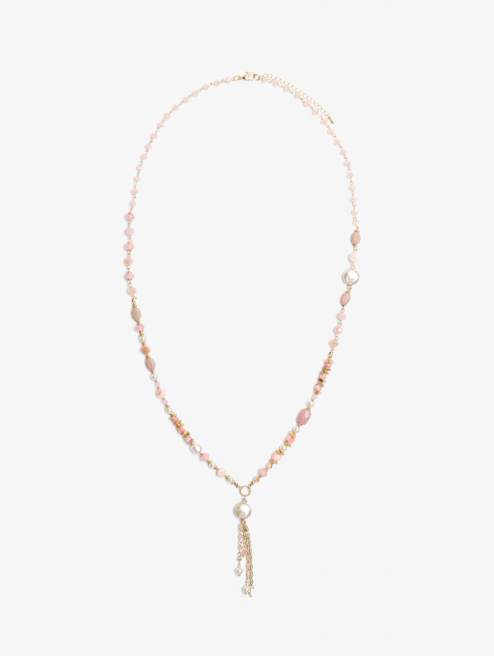 Peachy Beaded Tassel Necklace