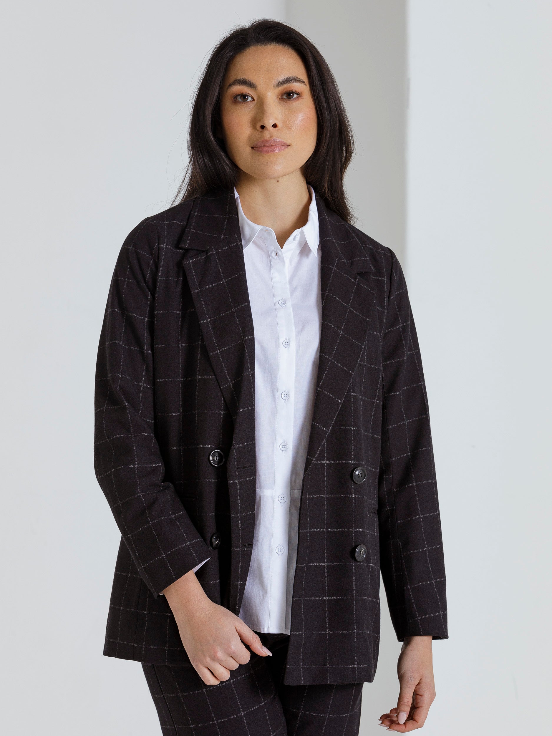 Long Sleeve Check Blazer